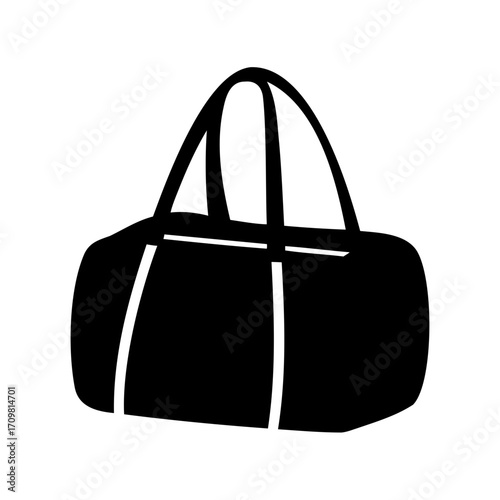 Black silhouette of a duffel bag or gym bag on white background