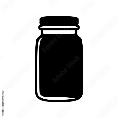 Isolated vintage style mason jar vector illustration in solid black color