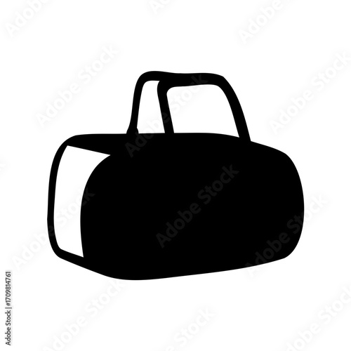 Black silhouette of a classic duffel bag on a white background