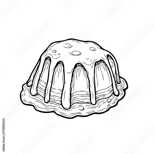 Simple outline rendering dessert with smooth topping cascading for sweet treat enjoyment