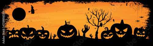 Scary gloomy orange halloween background - illustration