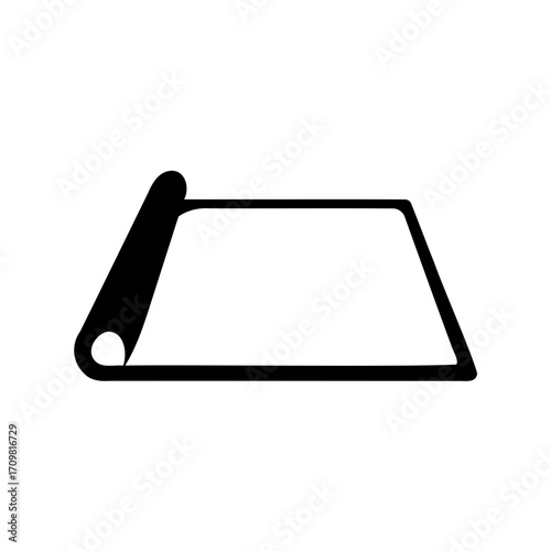 Black and white graphic representation of a partially unrolled scroll paper