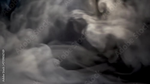 Mysterious swirls of dense white smoke creating an atmospheric and abstract texture on a solid black background