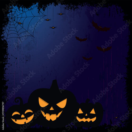 Scary gloomy dark blue halloween background - illustration