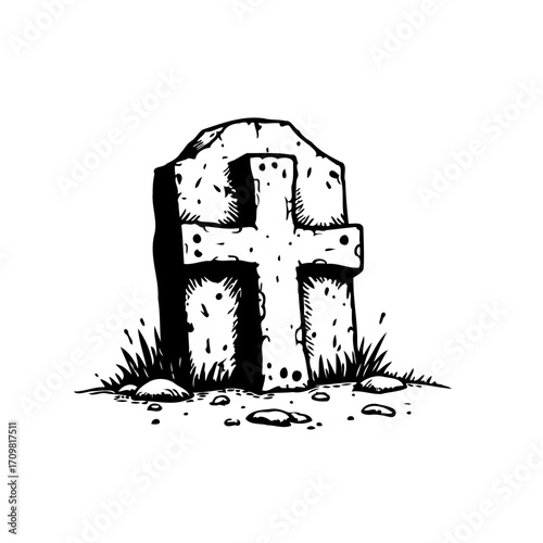 Solemn monument featuring a weathered cross marking remembrance and eternal peace symbolizing