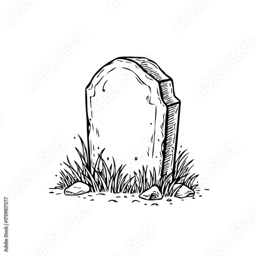 Solitary tombstone engraving in a field of overgrown grass a poignant reminder of mortality's