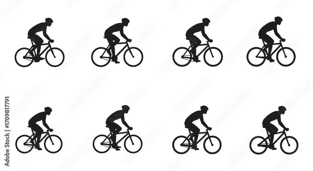 Fototapeta premium A sequence of silhouettes depicting a cyclist in motion repeated twice