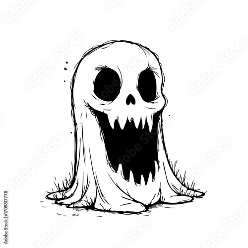 Spooky specter with gaping maw in monochromatic sketch for haunted tales and ghostly encounters