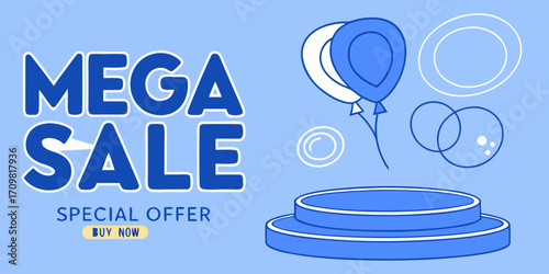 Colorful discount sale podium. Special offer composition. Vector illustration
