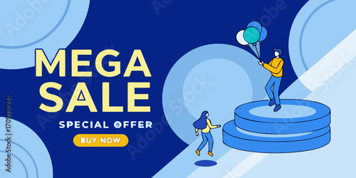 Colorful discount sale podium. Special offer composition. Vector illustration