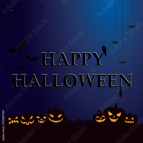 Scary gloomy dark blue halloween background - illustration