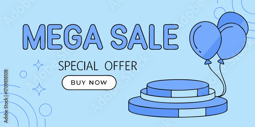 Colorful discount sale podium. Special offer composition. Vector illustration