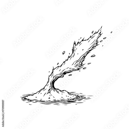 Stylized depiction of upward surge of particles displaying dynamic flow and movement in artistic