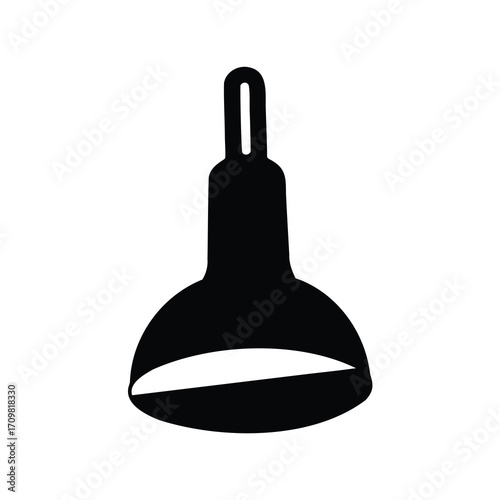 Simple black silhouette of a hanging light fixture on white background