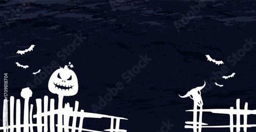 Scary gloomy dark blue halloween background - illustration
