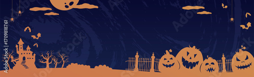 Scary gloomy dark blue halloween background - illustration