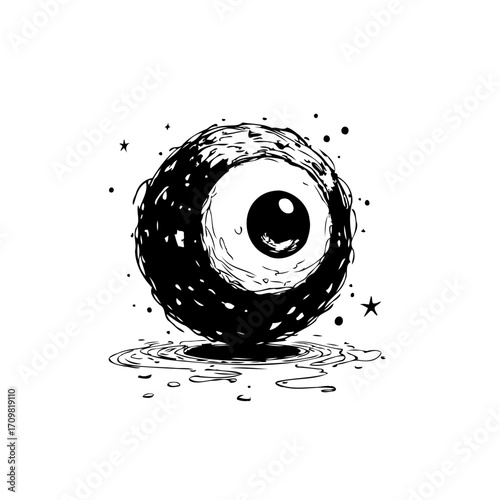 Surreal monochrome eyeball floating sinisterly a creative spooky illustration unique eyeball