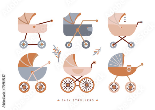 Cute baby strollers vintage set