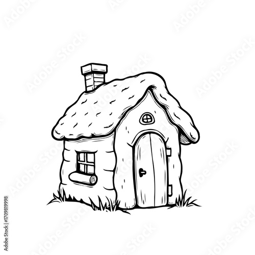 Whimsical abode sketch capturing storybook charm and architectural uniqueness with handcrafted