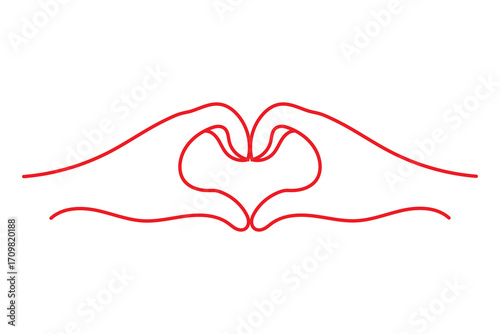 red hand drawn heart shape icon illustration, i love you symbol drawing doodle scribble draw with two hand