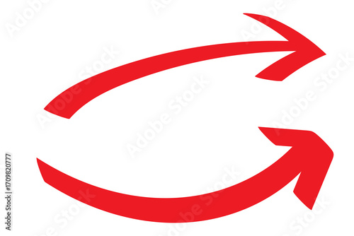 Red arrow, Hand drawn arrow marker. Down curved Arrow pointer highlighter doodle drawing marker. Red arrow sign isolated on transparent png	