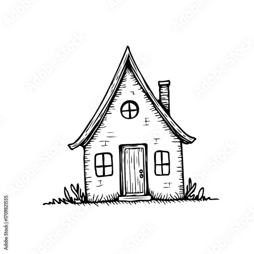 Whimsical dwelling illustration portraying an enchanting residence with unique architectural