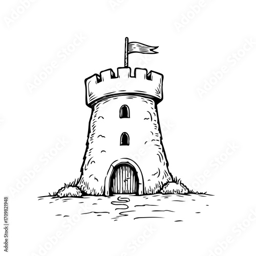 Whimsical Fortification Isolated on White Background an Illustration of a Charming Stone Castle