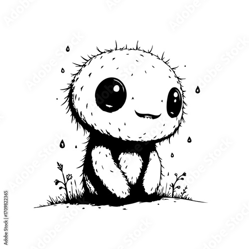 Whimsical fuzzy creature illustration with big eyes a delightful addition of fantasy and