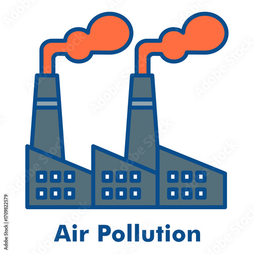 Air Pollution Line Color Icon Style