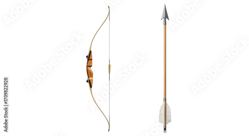 Foto Isolated bow and arrow archery sporting goods, sport outdoors equipment recreati