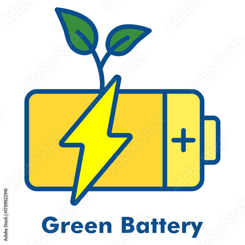 Green Battery Line Color Icon Style