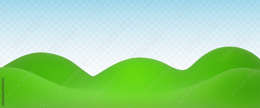 Fototapeta premium 3d green grass hill vector on transparent background. Cartoon lawn with mountain. Nature render illustration.