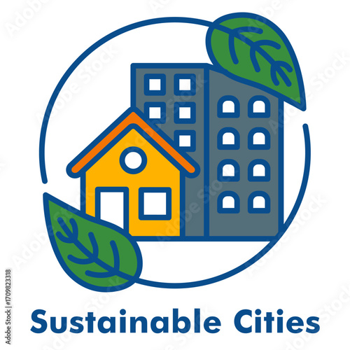 Sustainable Cities Line Color Icon Style