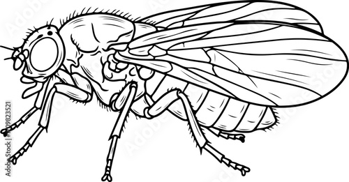 Vector art of black and white line drawing of a fly