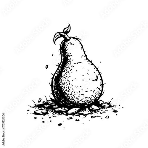 Whimsical pear illustration with expressive details creating a unique fruit graphic and a touch of