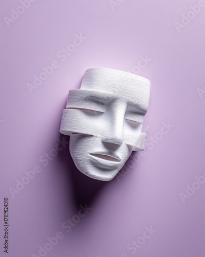 calm abstract face line illustration on pastel background, minimalist mental health theme, copyspace
