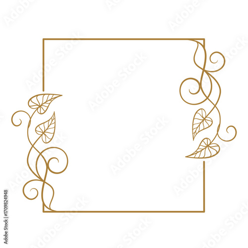 Square frame with decorative curls and leaves. Botanical border for templates and invitations