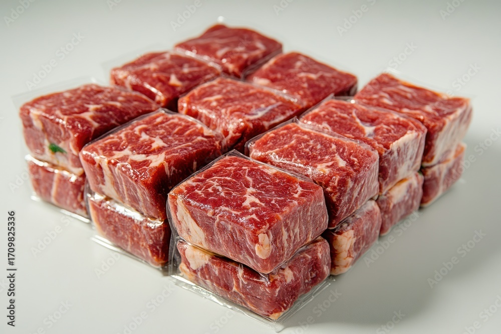 Obraz premium Transparent bag containing frozen meat for convenient meal preparation