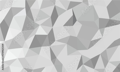 Various geometric triangles form a complex three dimensional shape in shades of gray with transparency