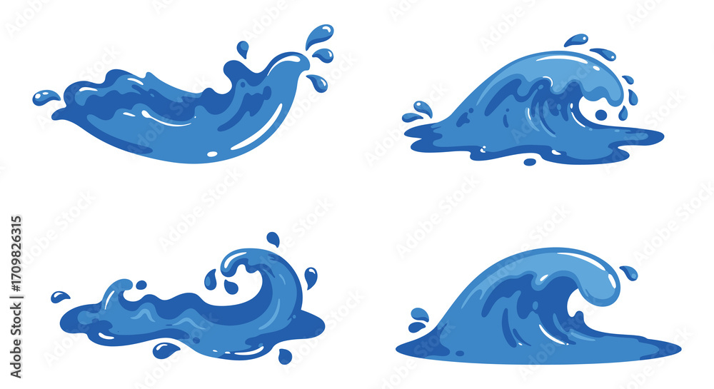 Naklejka premium Four stylized blue water wave shapes against a white background