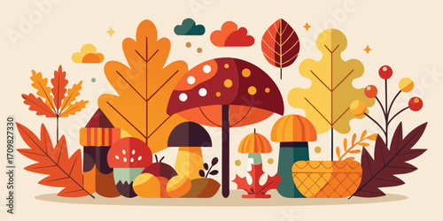 Graphic Set of Autumnal Plants