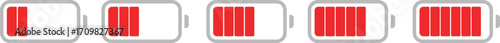 Battery charge indicator icon set in colorful style. Phone charge showing percentage level_0%, 20%, 40%, 60%, 80%, and 100%. Discharged and fully charged battery level from 0 to 100 percent.