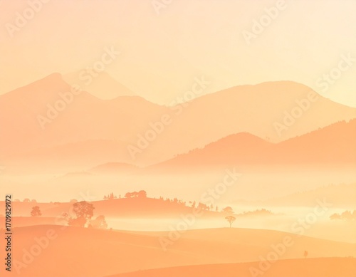 Sunrise Mist Over Rolling Hills