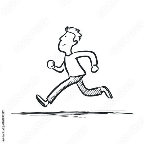 Running business man doodle illustration on isolated white background