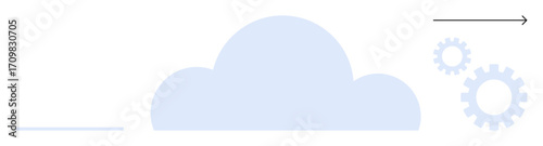 Cloud with gears and an arrow implying innovation, mechanics, and direction. Ideal for technology, development, growth, teamwork, modernization success data visualization. Simple flat metaphor