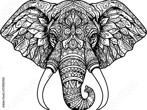 Intricate elephant design with detailed line work perfect for coloring pages or unique pattern backgrounds