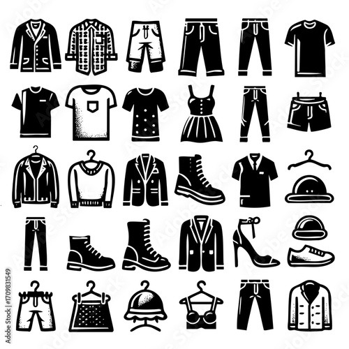 Collection of clothing items, including shirts, pants, and shoes. The clothing items are hanging on a clothesline, and the overall mood of the image is casual and relaxed