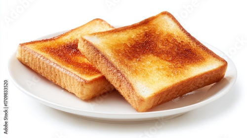 Golden Toast Slices, Breakfast Food, Bread on Plate