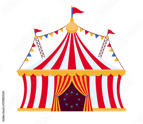Vintage circus tent with flags and garlands. Vector illustration