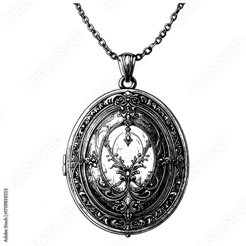 Vintage Locket Necklace – Copperplate Engraving Style